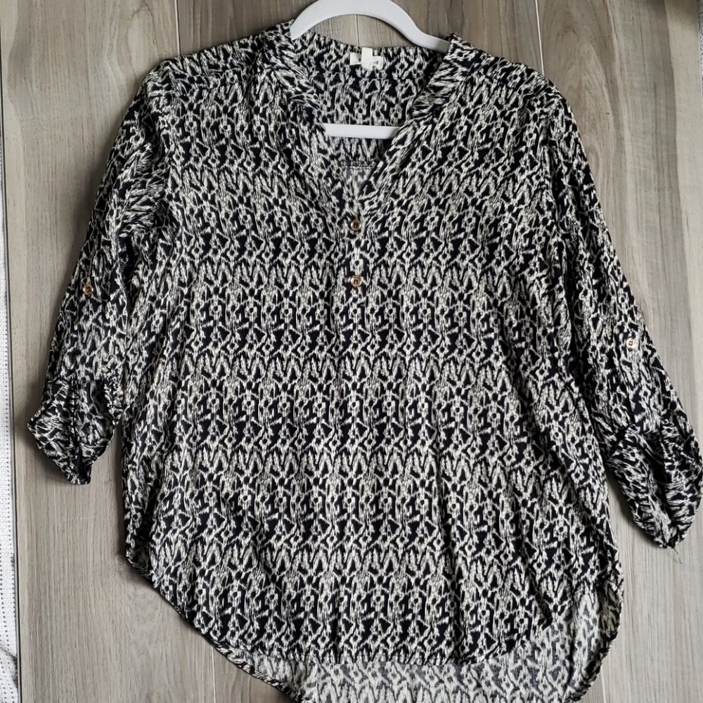 Navy and cream blouse